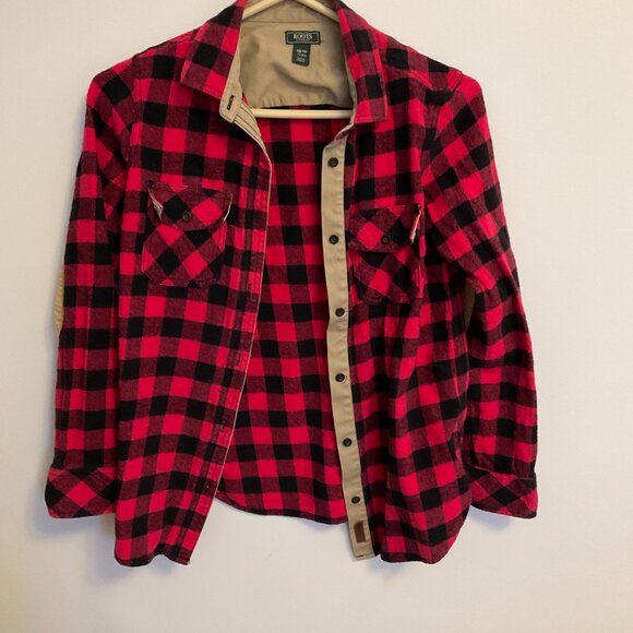 Roots Flannel Shirt, Pink and black, with elbow patches, XS - Picture 4 of 9